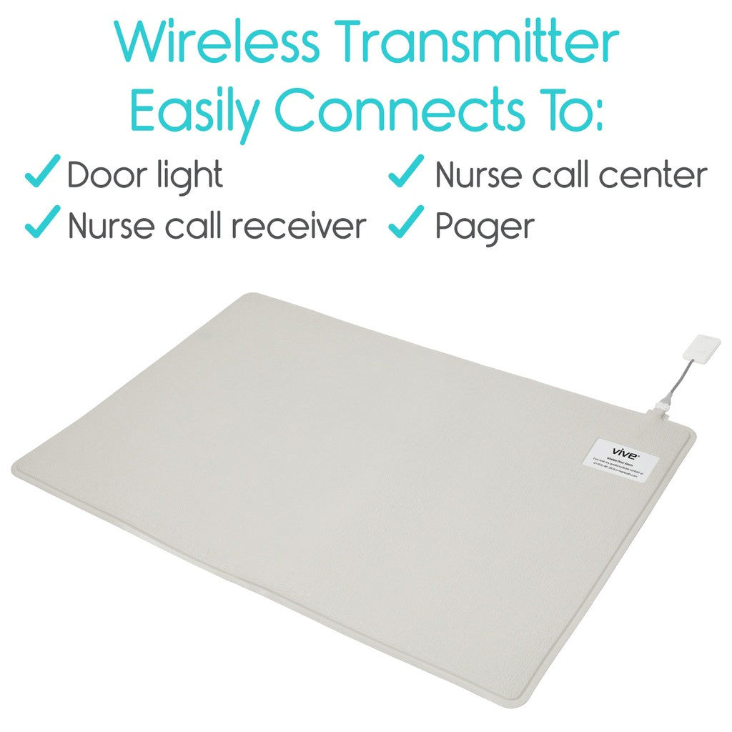 Wireless transmitter pad with connectivity options listed on a white background