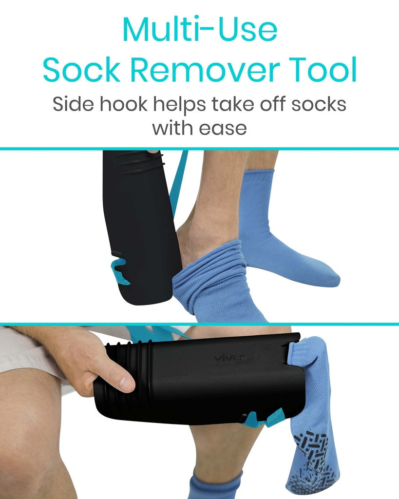 Multi-Use Sock Remover Tool with text on a white background