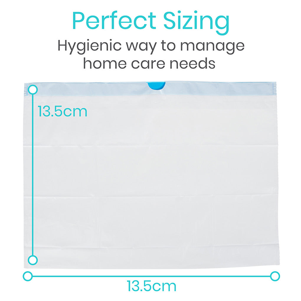 Rectangular product with dimensions 13.5cm x 13.5cm, labeled 'Perfect Sizing' for managing home care needs.