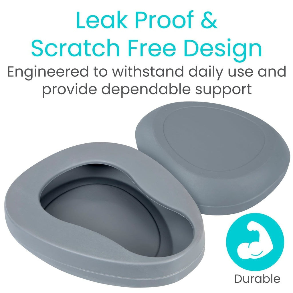 Gray silicone product with text highlighting leak proof and scratch free design on a white background