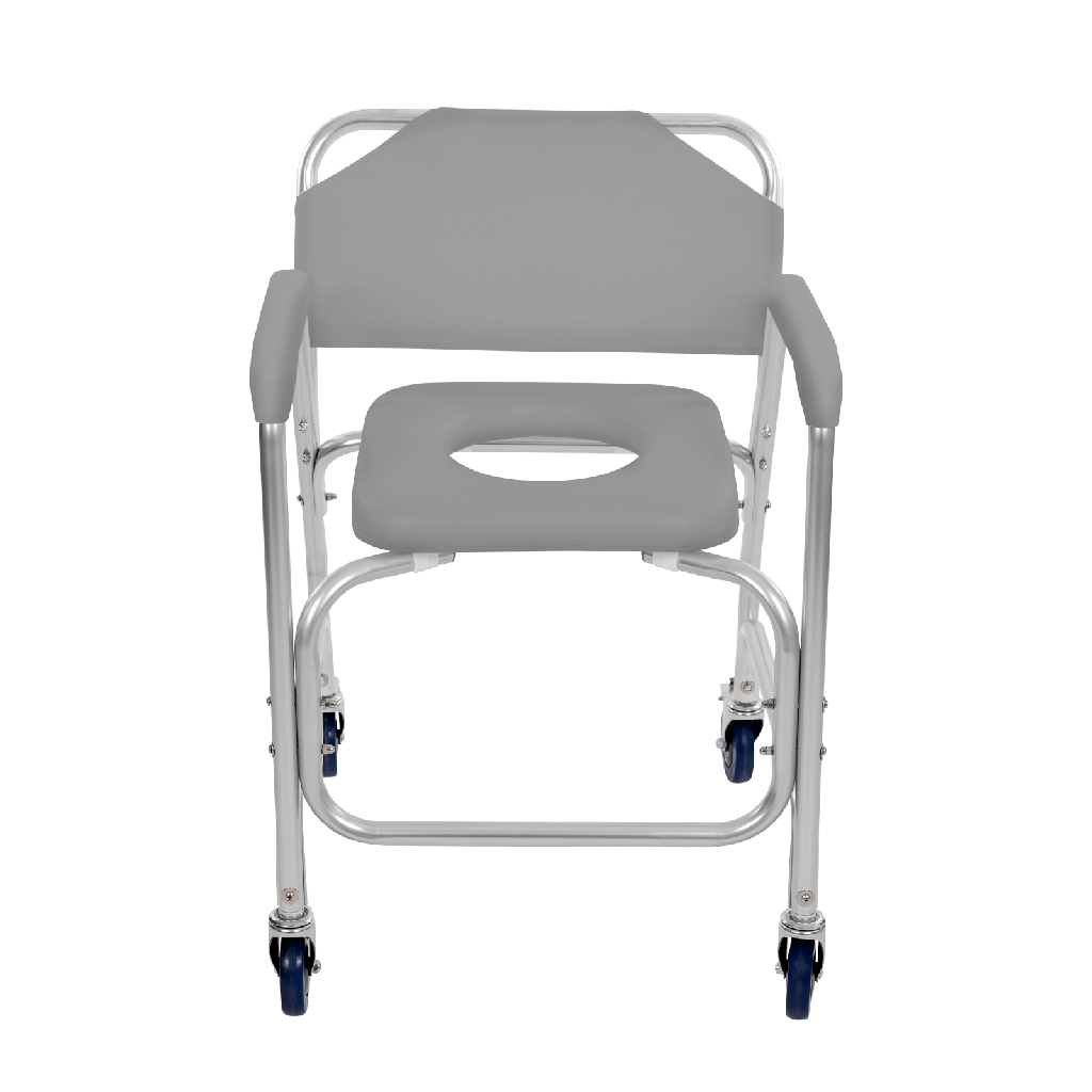 Gray shower chair with wheels on a transparent background