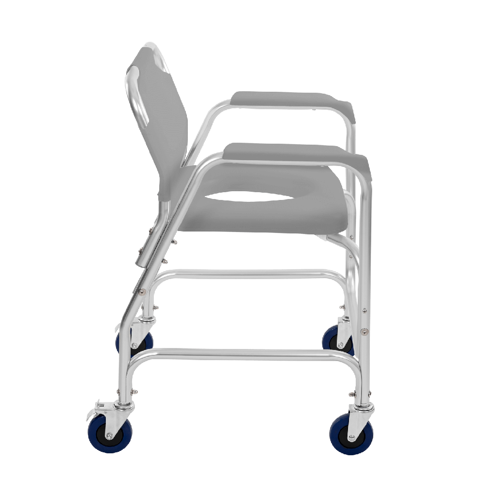 Stack of metal chairs on wheels with a clear background