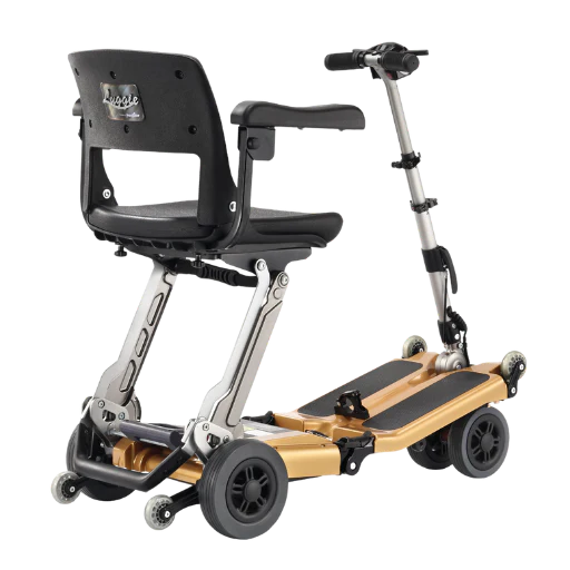 Mobility scooter with a seat on a white background