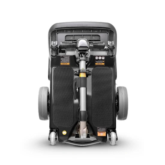 Back view of a mobility scooter on a white background