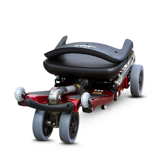 Wheelchair with a black seat and red frame on a white background
