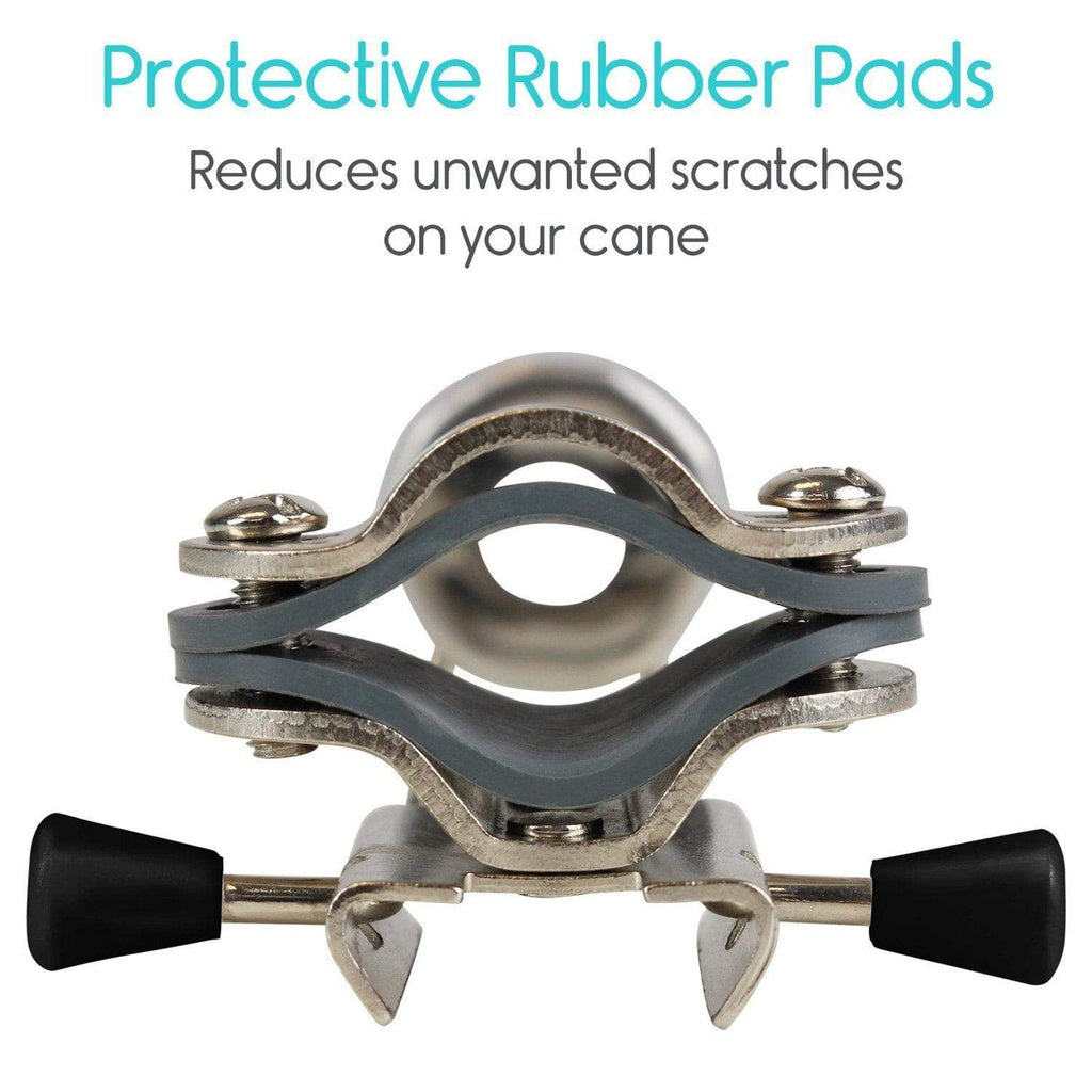 Protective rubber pads for canes with text on a white background