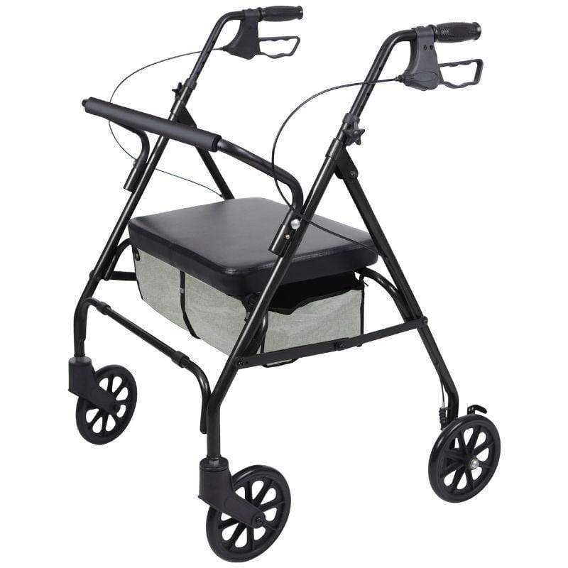 Black rollator with a seat on a white background