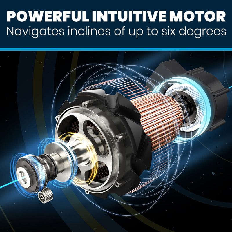 Motor design with text highlighting its capabilities on a dark background