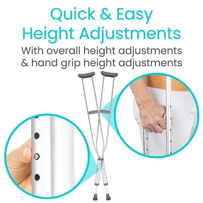 Cane with height adjustment features and text highlighting quick and easy height adjustments.