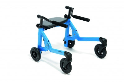 Blue and black scooter with a seat on a white background