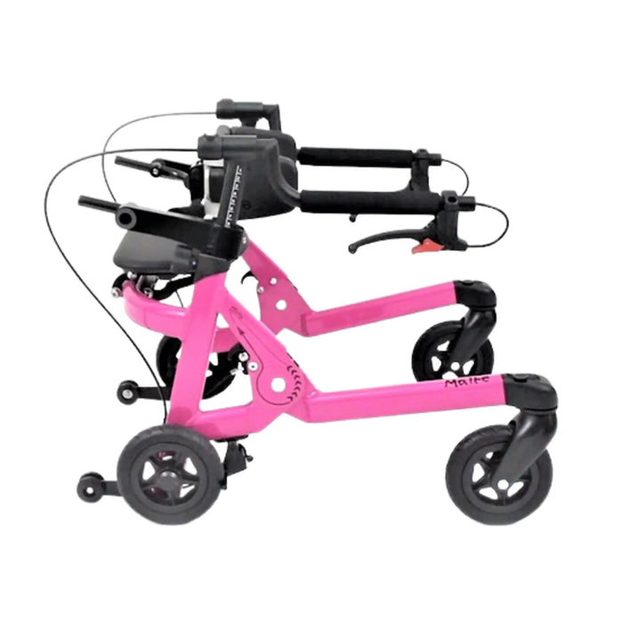 Pink scooter with black handlebars and wheels on a white background