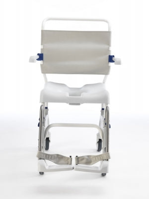 Medical shower chair with seat and footrest on a white background