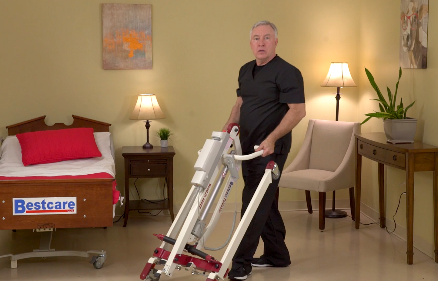 caregiver showing how easy it is to move the PL400EF