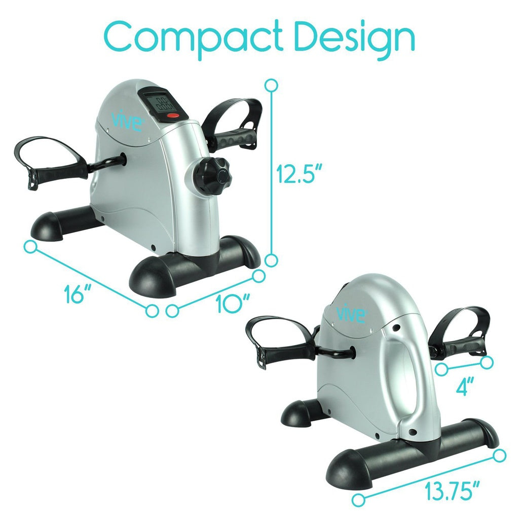 Compact exercise bike with dimensions labeled on a white background