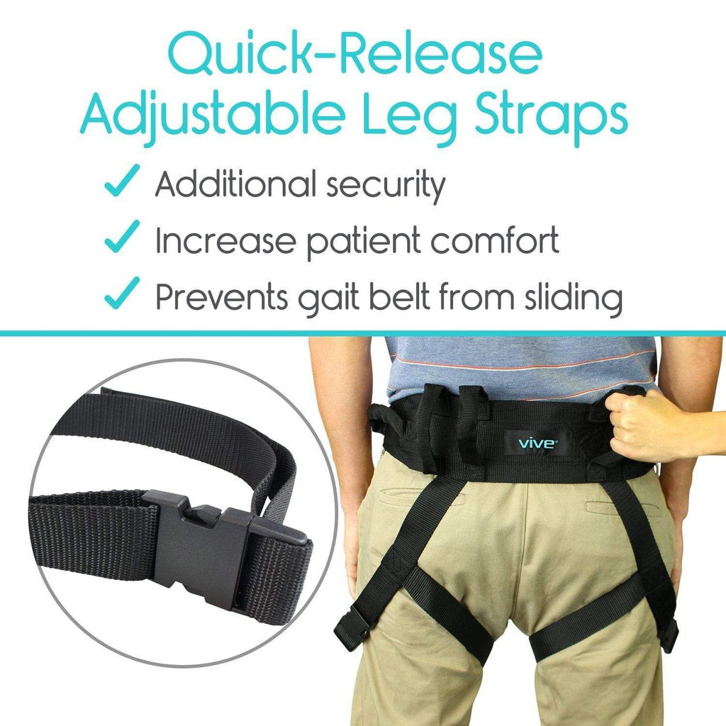 Quick-release adjustable leg straps with a person wearing them, highlighting features on a white background.