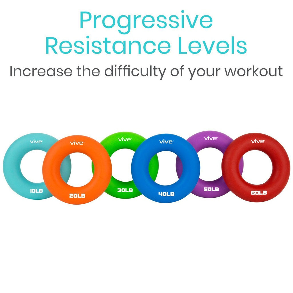 Set of colorful resistance rings with progressive resistance levels on a white background