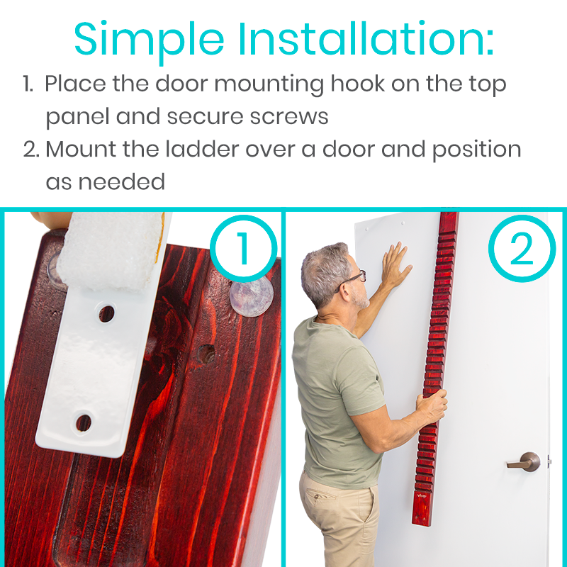 Instructions for installing a door mounting hook with a visual guide on how to use it.