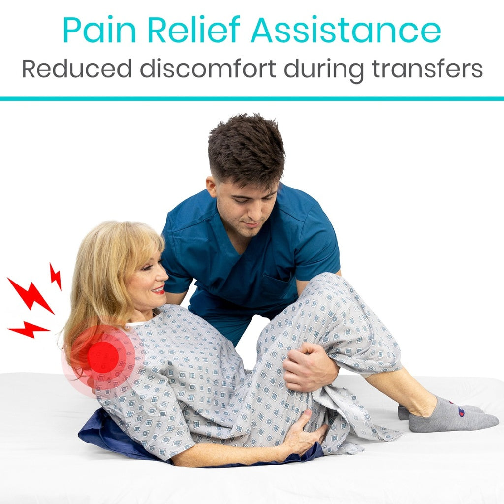 Person assisting a patient with pain relief assistance during transfers.
