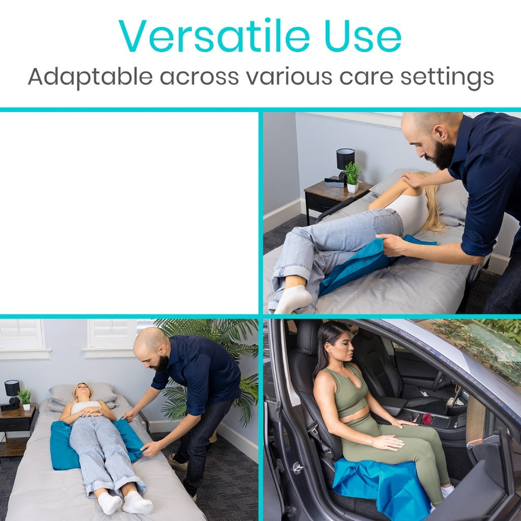 Product being used in various settings with text 'Versatile Use: Adaptable across various care settings'.