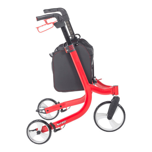 Red Nitro scooter with black bag on a white background