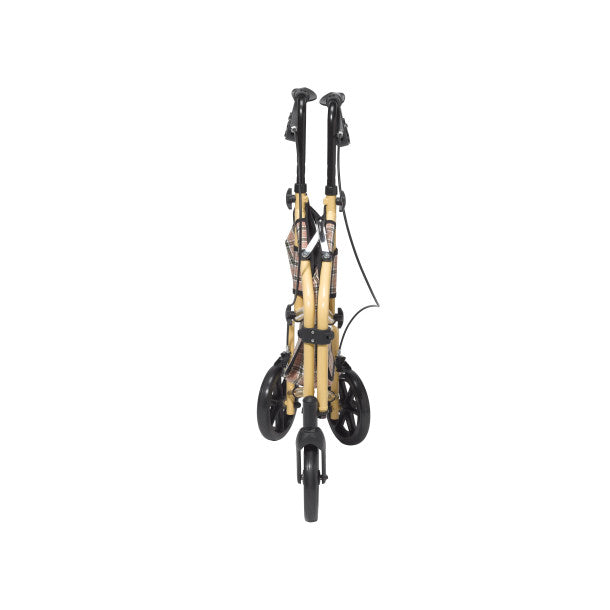 Foldable scooter with black handlebars and wheels on a white background