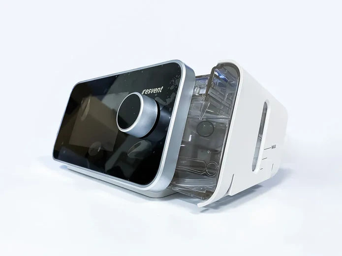 White and black electronic device with 'resvent' branding on a white background