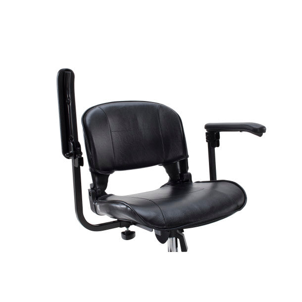 Black office chair with armrests on a white background
