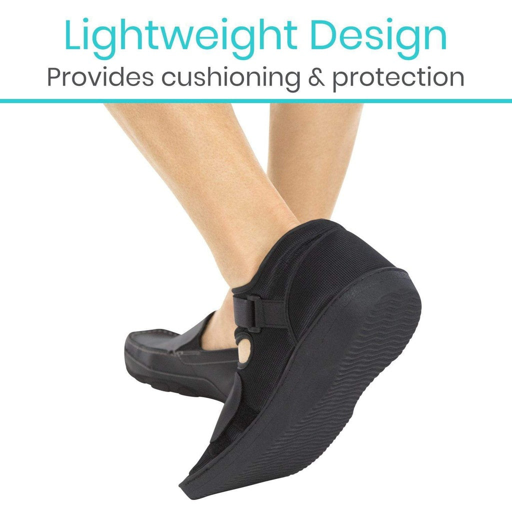 Black shoe with a platform sole on a white background, highlighting 'Lightweight Design' text.