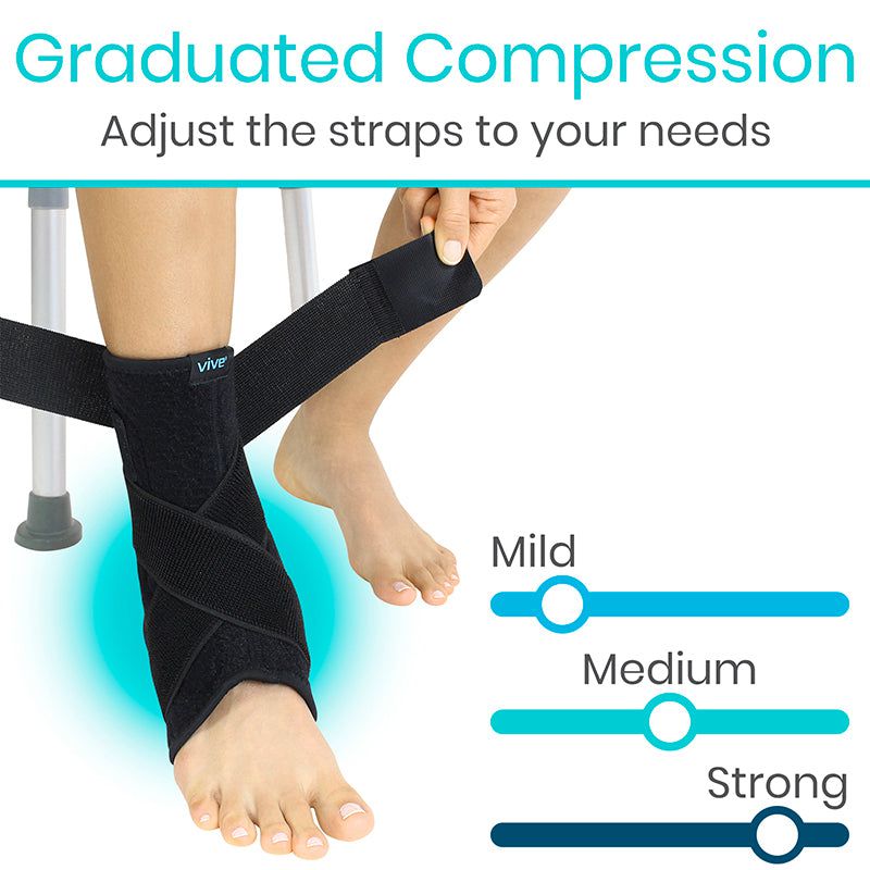 Graduated compression bandage on a leg with adjustable straps and Vive branding.