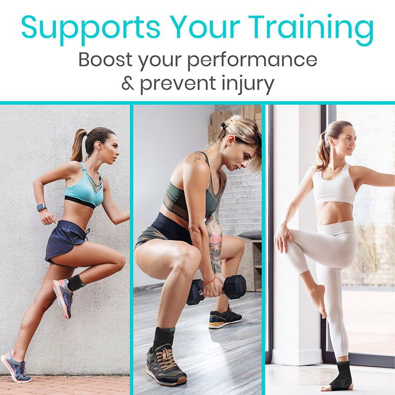 Three women exercising with text 'Supports Your Training' and 'Boost your performance & prevent injury'.