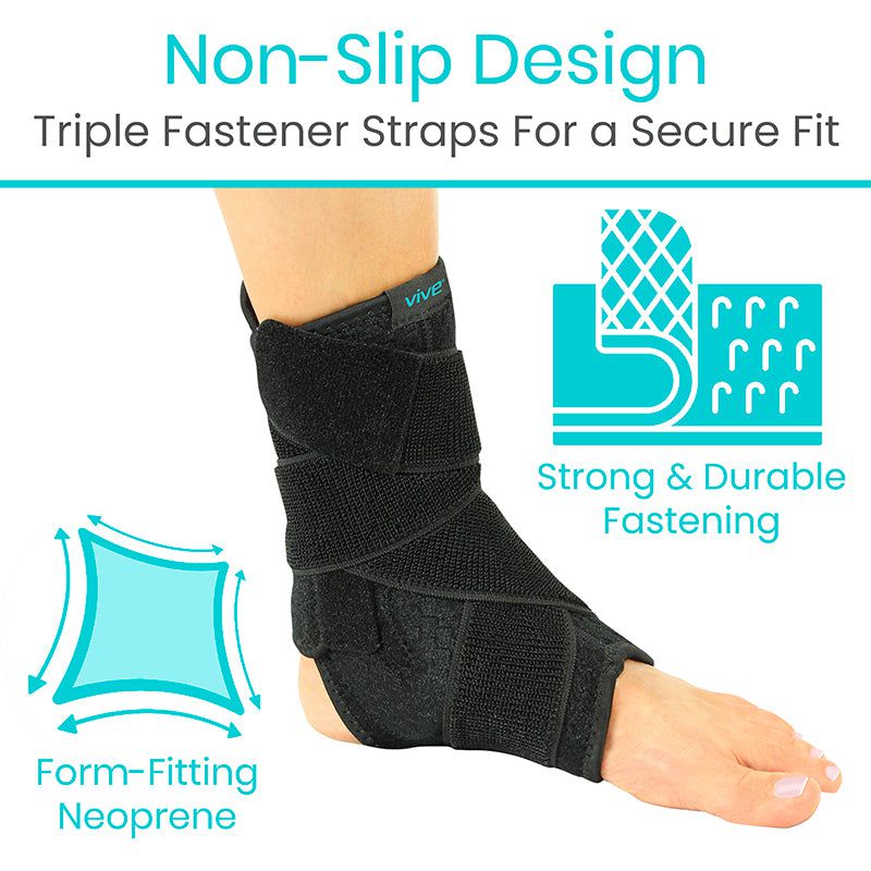 Ankle brace with non-slip design and triple fastener straps on a white background