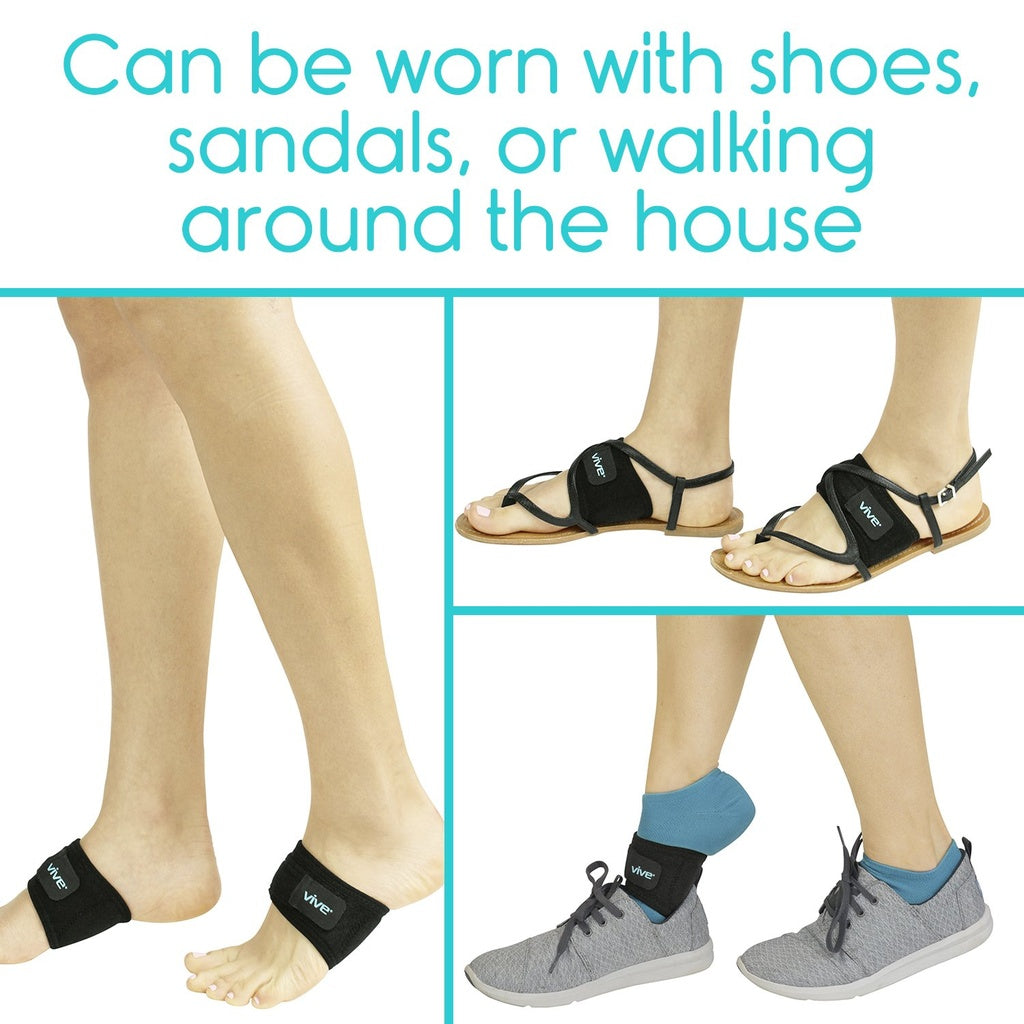Leg straps worn with shoes, sandals, and socks on a person's legs.