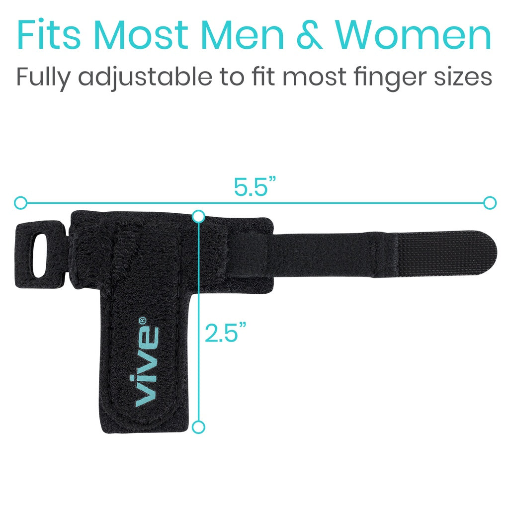 Black wrist support brace with measurements and Vive branding on a white background