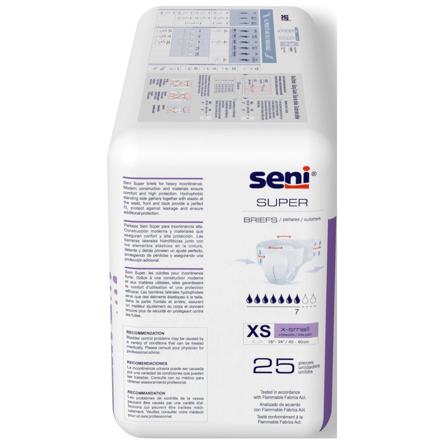 Packaging of Seni Super briefs for children with size XS on a white background