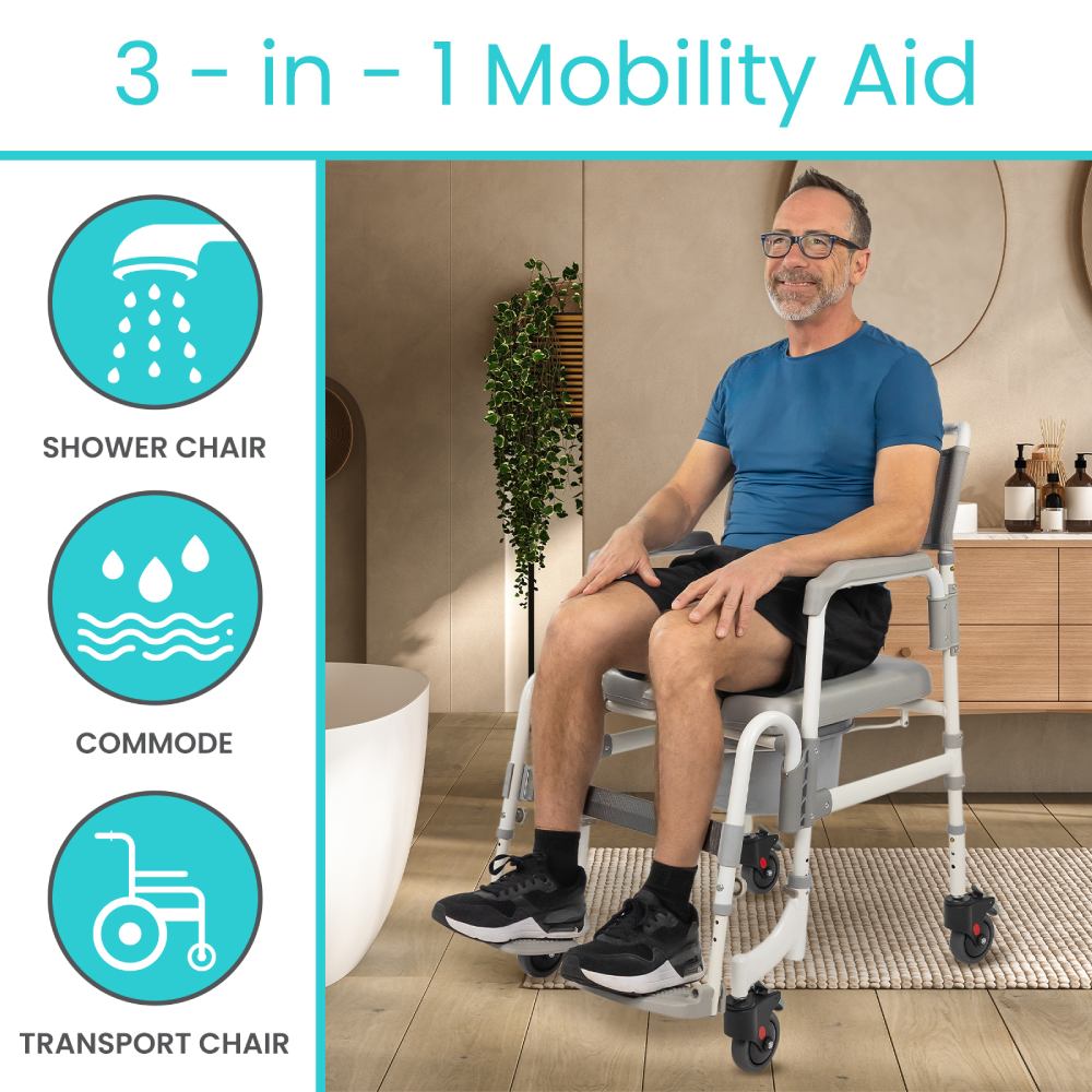 Shower Commode Transport Chair is a 3 in 1 mobilty Aid