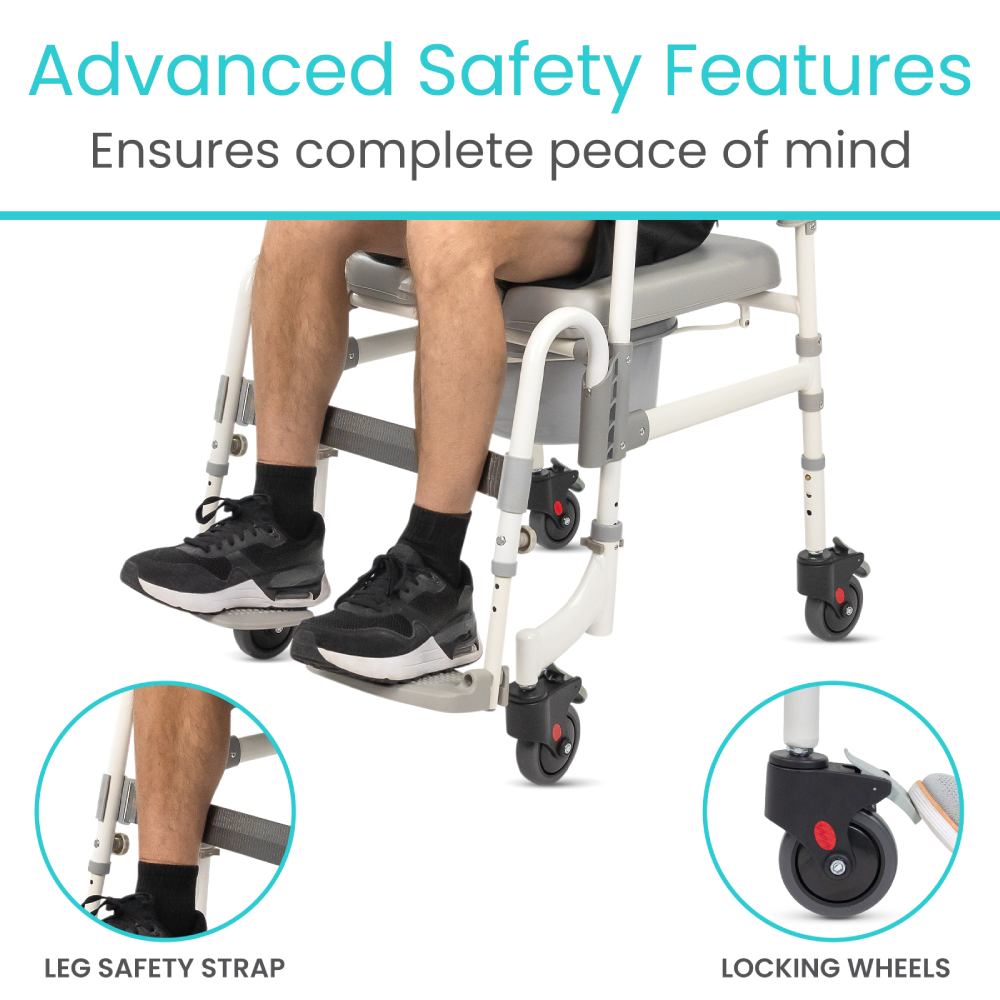 Shower Commode Transport Chair has built in safety features