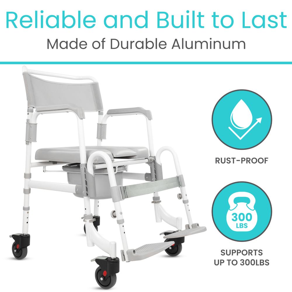 Shower Commode Transport Chair holds up to 300 lbs