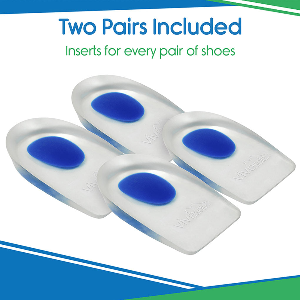 Three pairs of shoe inserts with blue pads on a white background