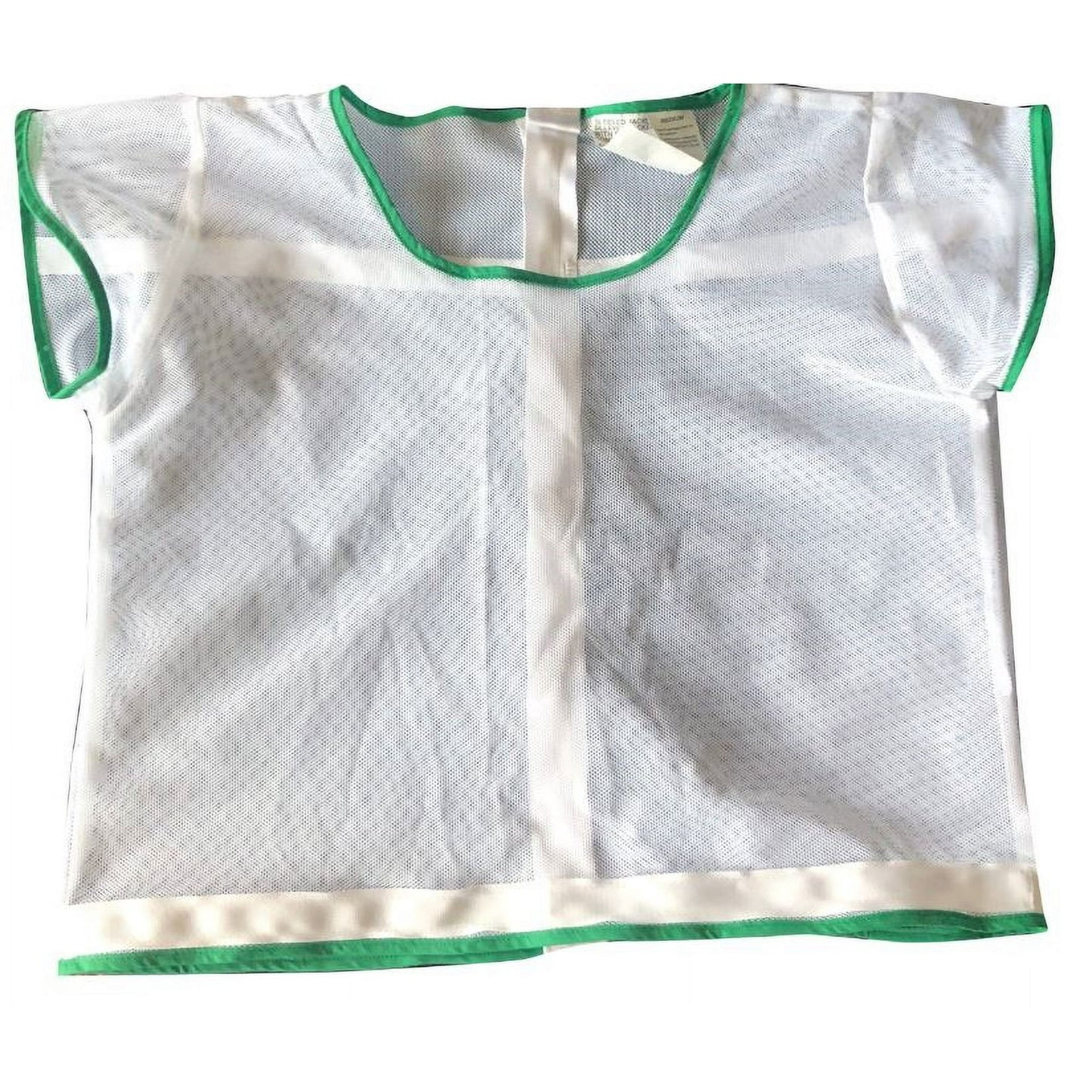 White apron with green trim on a white background