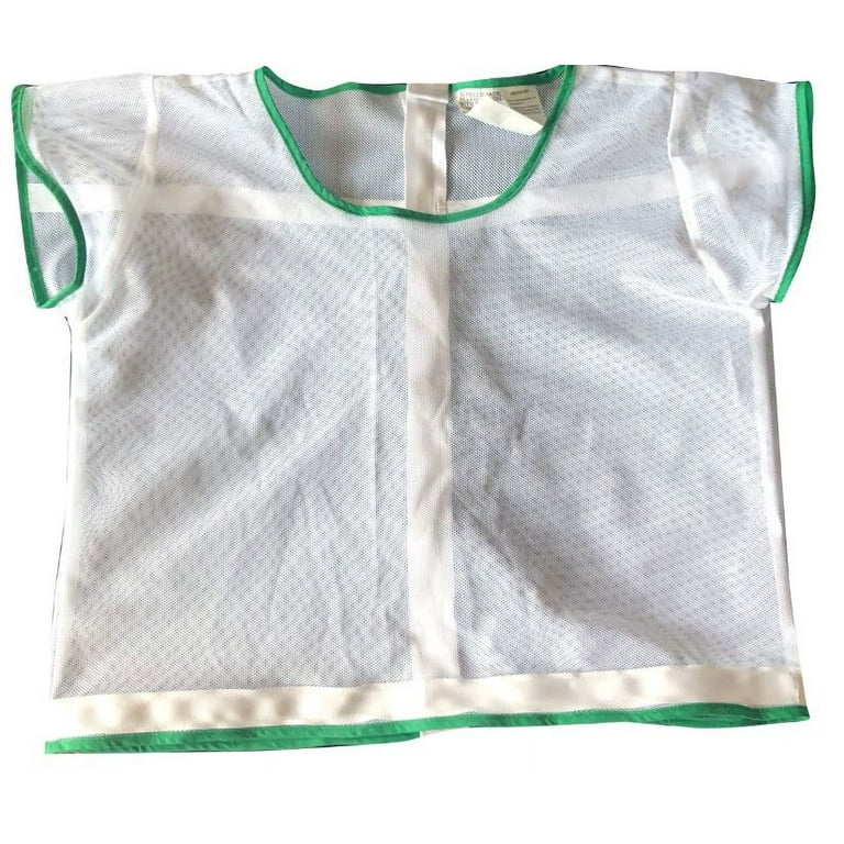 White apron with green trim on a white background