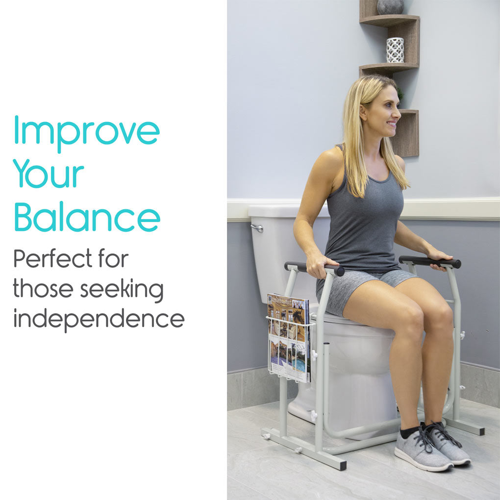 Vive Stand-Alone Toilet Safety Rail – 2 Pack improves balance