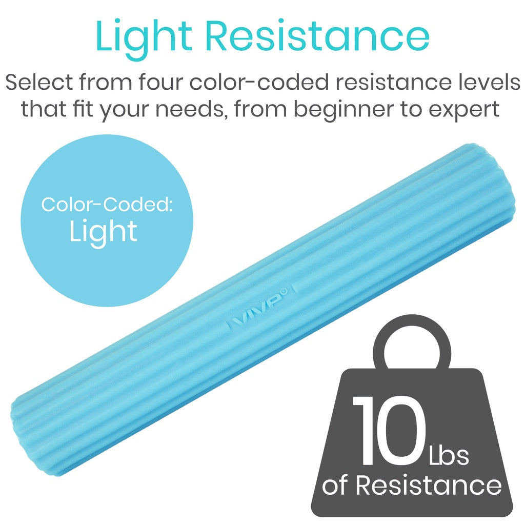 Light resistance band with color-coded label and weight indicator on a white background
