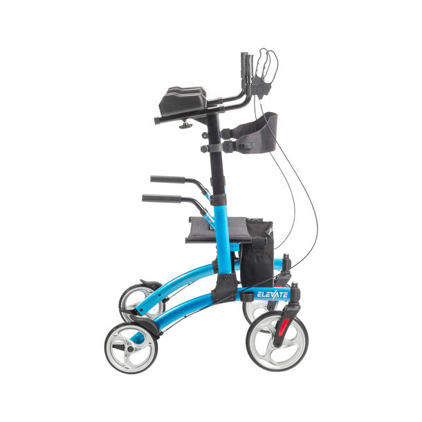 Blue and black mobility device with 'Elevate' branding on a white background