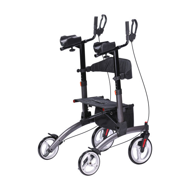 Black and gray mobility scooter with wheels on a white background
