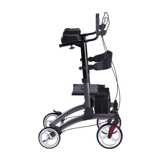 Black mobility scooter with four wheels on a white background