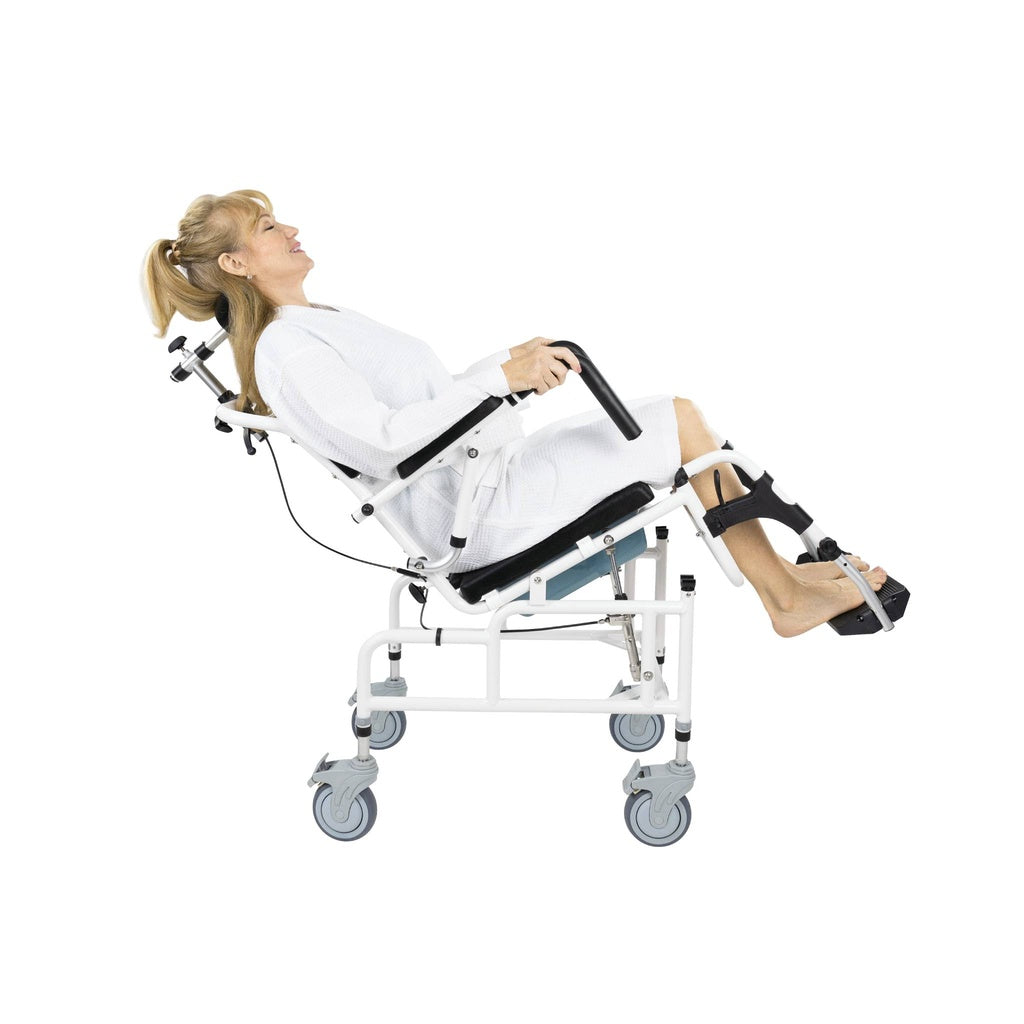 MOB1082WHT
Reclining Shower Commode Transport Chair woman reclining in chair