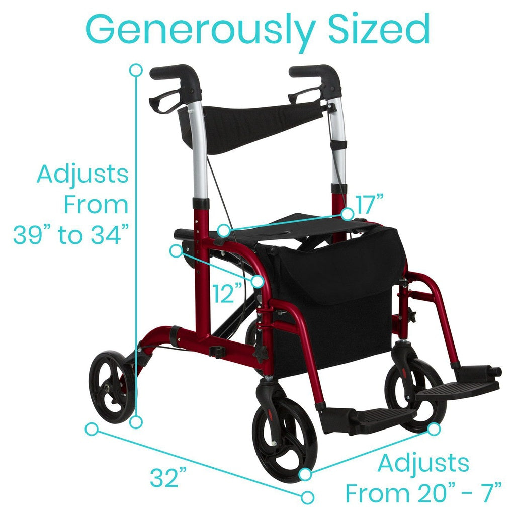 Vive Wheelchair Rollator dimensions