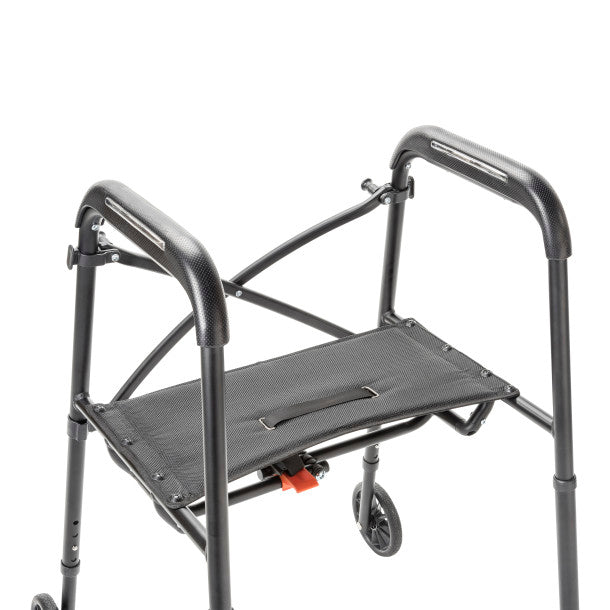 Black walker with seat on a white background