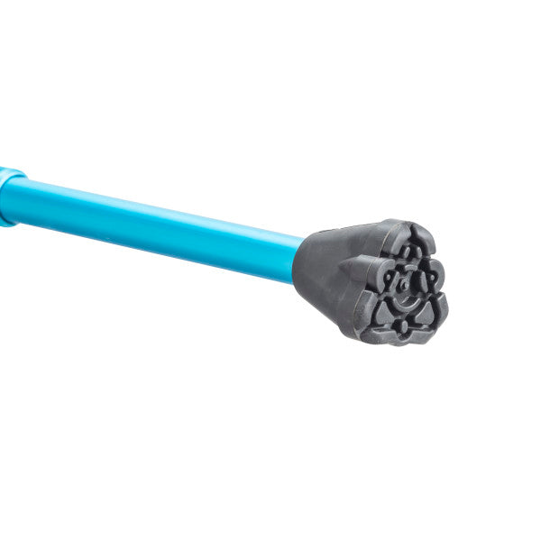 Blue metal rod with a black textured end on a white background