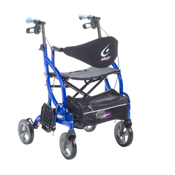 Blue walker with a seat on a white background